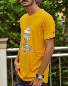 Mens Yellow Musafir Printed T-Shirt