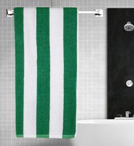 Rekhas Premium Cotton Pool Towel Green & White Cabana Cotton Stripe Unisex Bath Towel