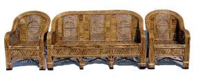 Cane Sofa Set with Table
