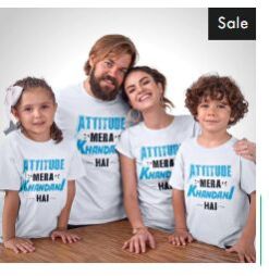 MOM DAD & SON T-SHIRT ATTITUDE MERA KHANDANI HAI