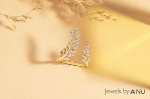 Diamond Designer Feather Ring 14k Gold Certified