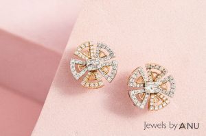 Diamond Earrings / 14k Solid Gold Floral Studs / Minimalist Flower Earrings / Bridal Jewel