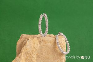 Diamond hoop earrings in solid gold /Handmade with diamonds/ Timeless hoops with diamonds