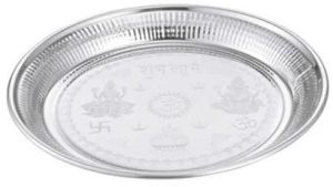 silver Stainless Steel Pooja Thali Laser 24 Gauge