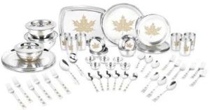 Stainless Steel Maple Dinner Set Of 68 Piece, Silver