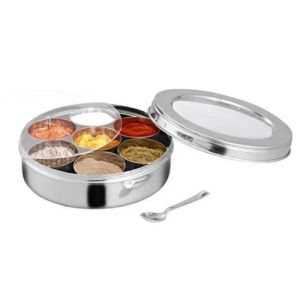 Stainless Steel See Thru Masala Dabba (With Plate)
