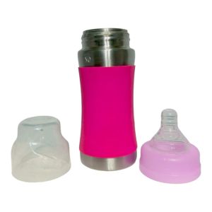 ss feeding bottle with silicon sleeve and nipple 140ml and 240ml