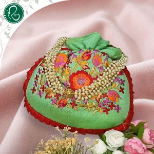 Embroidered Potlis With Patchwork & Pearl Handle