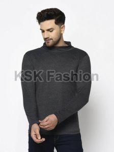 Men Black High Neck T-Shirt