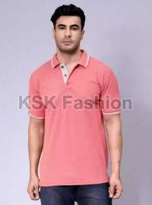 Mens Pink Cotton Lycra Polo T-Shirt