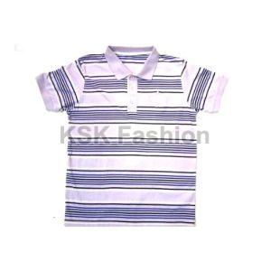 Polo Neck Casual Wear Boys Striped T Shirt