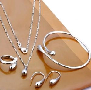 Water Drop Shaped Design 4pcs Silver Jewelry Set