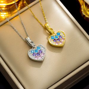 Heart Shape Stainless Steel Plating Inlay 18K Gold Plated Zircon Pendant Necklaces