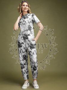 Ladies Black and White Cotton Lycra Digital Printed Co-Ord Set