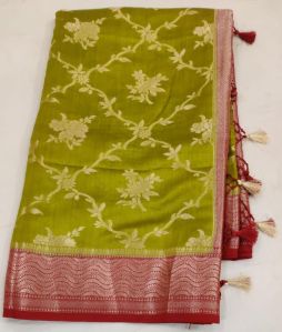 Olive Green Matka Silk Saree