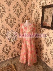 Indo Western Peach Organza Gown