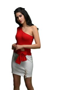 LADIES RED RIBBED TOP