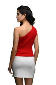LADIES RED RIBBED TOP