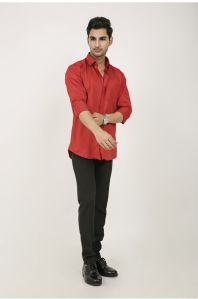 Mens Cotton Red Plain Shirt