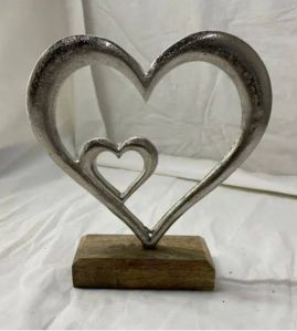 Metal Silver Two Heart Sculpture