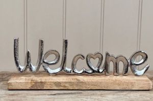 Metal Silver Welcome Letters Sculpture