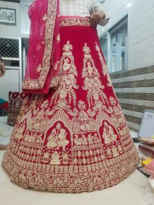 Ladies Fancy Red Embroidered Lehenga Choli
