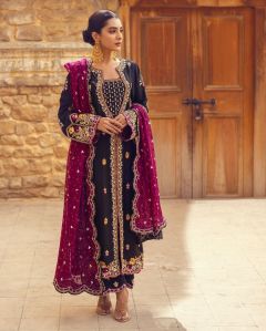 Semi-Stitched Heavy Velvet Embroidery Pakistani Suit