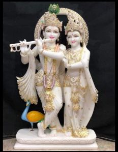 radha krishna white marble statue