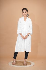 Ladies White Cotton Dobby Kurta