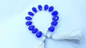 Natural Chalcedony Blue Color Faceted pear shape Beads