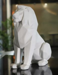 Stylized Geometric Sitting Lion Figurine