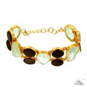 Handmade Fluorite & Black Onyx Gemstone Sterling Silver Bracelet - Gold Plated