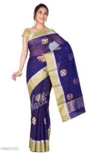 Blue Chanderi Silk Cotton Saree