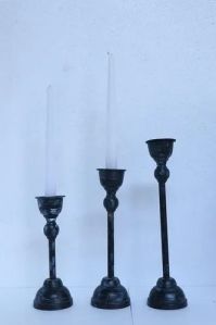 Iron Black Pillar Candle Holder Set