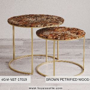 Brown Petrified Wood Nested Coffee Table