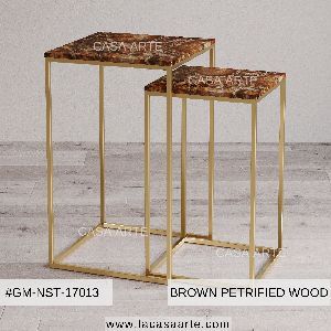 Brown Petrified Wood Nested Side Table