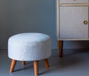 Grey Cotton Canvas Ottoman