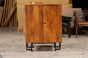 2 Door Mango Wood Cabinet with Iron Stand