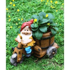Wonderland Gnome riding Bike with Flower Pot