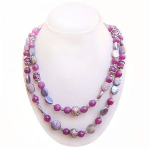 MULTI SHADE PEARL OR QUARTZ HANDMADE 925 STERLING SILVER BEADED NECKLACE