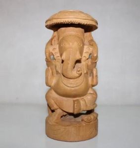 Wooden Chattri Ganesha Statue