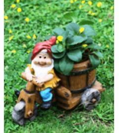 Gnome Riding Bike with Flower Pot Planter