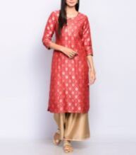 Red Silk Cotton Zari Cutwork Embroidery Long Kurta For Girls