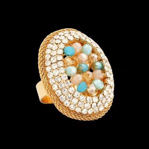 Oval Aqua Beaded Ring