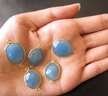 Blue Chalcedony Bezel Setting Loop 22 Ct Gold Plated Bezel Setting Connectors