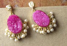 Pink Oval Shape Pearl Kissed Earring