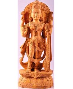 Wood Carved Saraswati Statue
