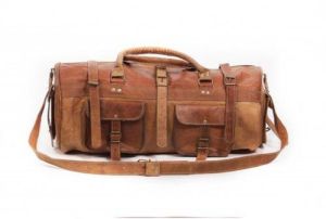 Genuine Leather Brown 22 Inch Unisex Duffle Travel Bag