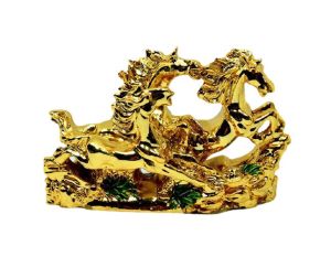 FENGSHUI THREE RUNNING HORSES STATUE (GOLDEN FINISH)