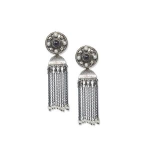 Oxidised Silver Pearl Drop Tassel Earring